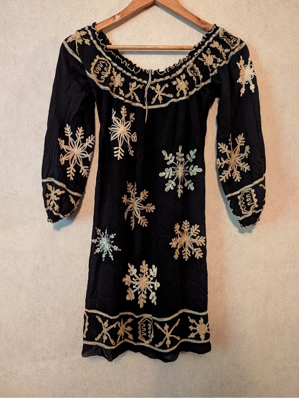 POUPETTE ST BARTH black gold off the shoulder mini dress sz S